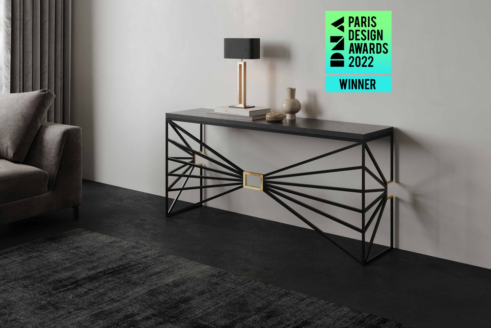 Consoles - SOLIS - l'élégante console en béton au design ARTDECO - raffinée avec des feuilles dorées - CO33 EXKLUSIVE BETONMÖBEL