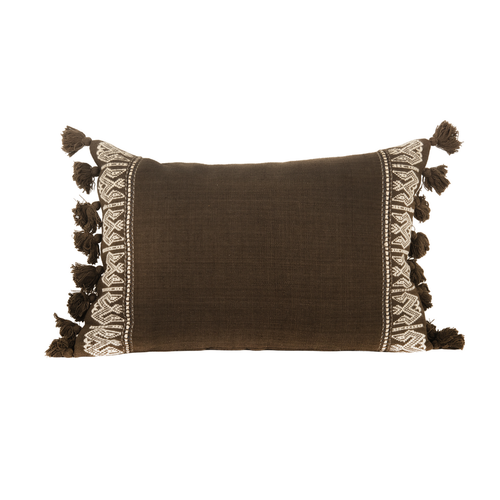 Fabric cushions - Tai Lue Naga Pom Pom Yai Lumbar Cushion Cover - 40 x 60 cm - TRADITIONAL ARTS AND ETHNOLOGY CENTRE (TAEC)
