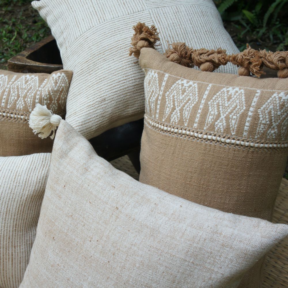 Fabric cushions - Tai Lue Naga Lumbar with Pom Pom - 30 x 50 cm - TRADITIONAL ARTS AND ETHNOLOGY CENTRE (TAEC)