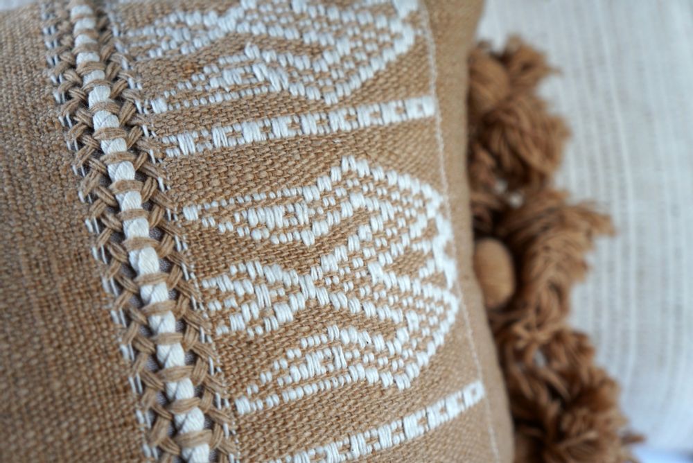 Fabric cushions - Tai Lue Naga Lumbar with Pom Pom - 30 x 50 cm - TRADITIONAL ARTS AND ETHNOLOGY CENTRE (TAEC)