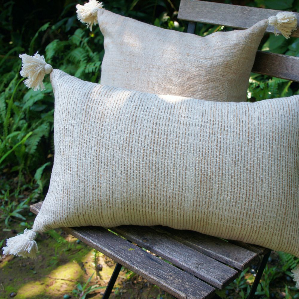 Homewear - Tai Lue Pinstripe Pom Pom Lumbar Cushion Cover - 30 x 50 cm - TRADITIONAL ARTS AND ETHNOLOGY CENTRE (TAEC)
