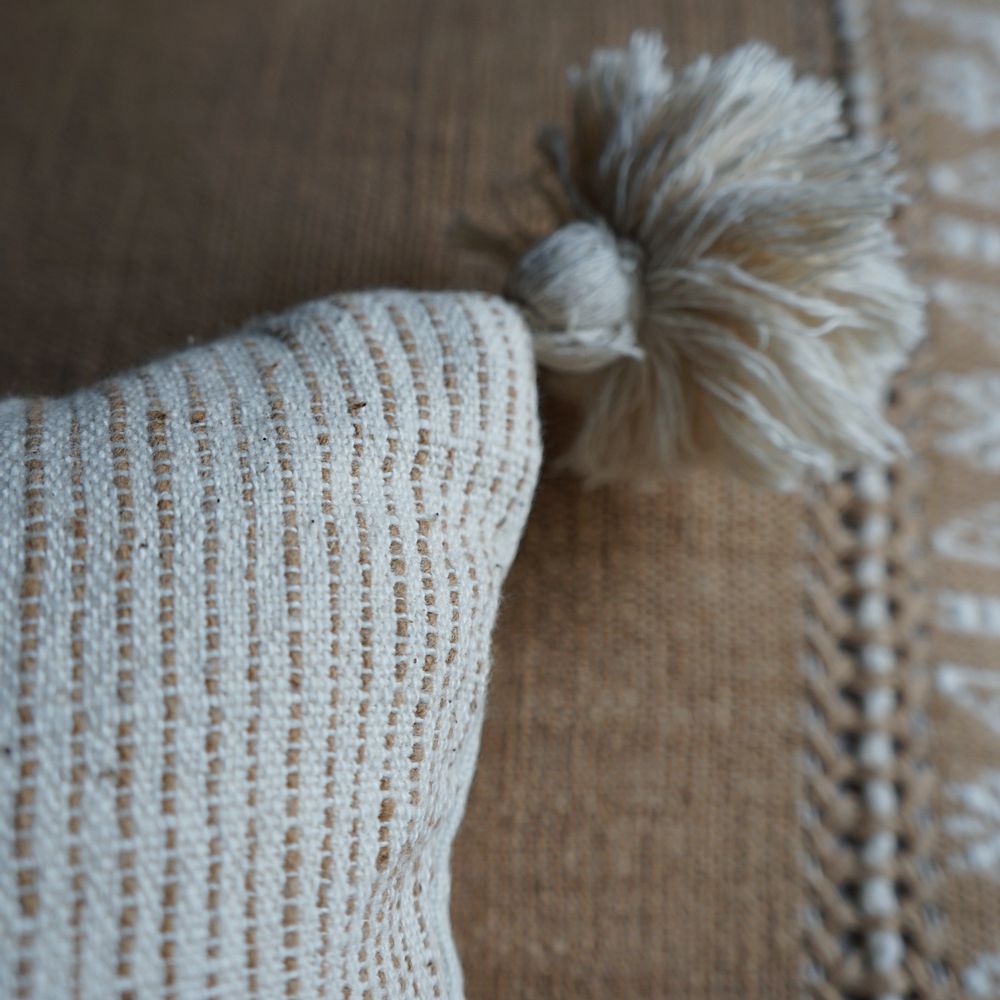 Homewear - Tai Lue Pinstripe Pom Pom Lumbar Cushion Cover - 30 x 50 cm - TRADITIONAL ARTS AND ETHNOLOGY CENTRE (TAEC)