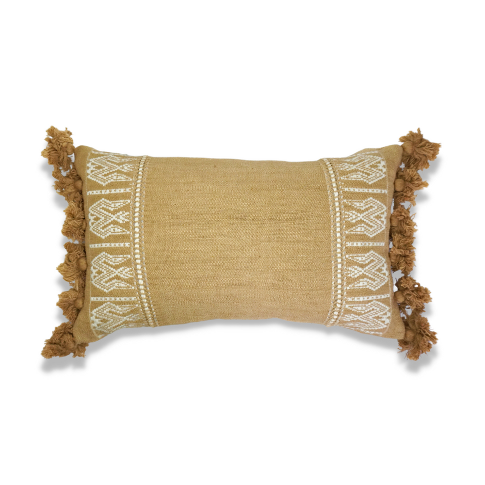 Fabric cushions - Tai Lue Naga Lumbar with Pom Pom - 30 x 50 cm - TRADITIONAL ARTS AND ETHNOLOGY CENTRE (TAEC)