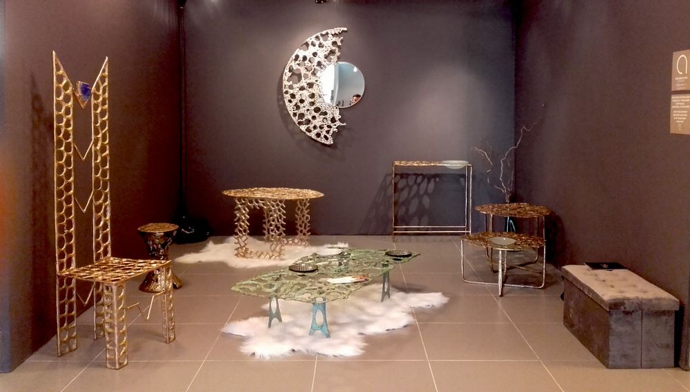 Consoles - gde console Orga + sculpture murale half moon avec miroir - NICO TOURNAIRE