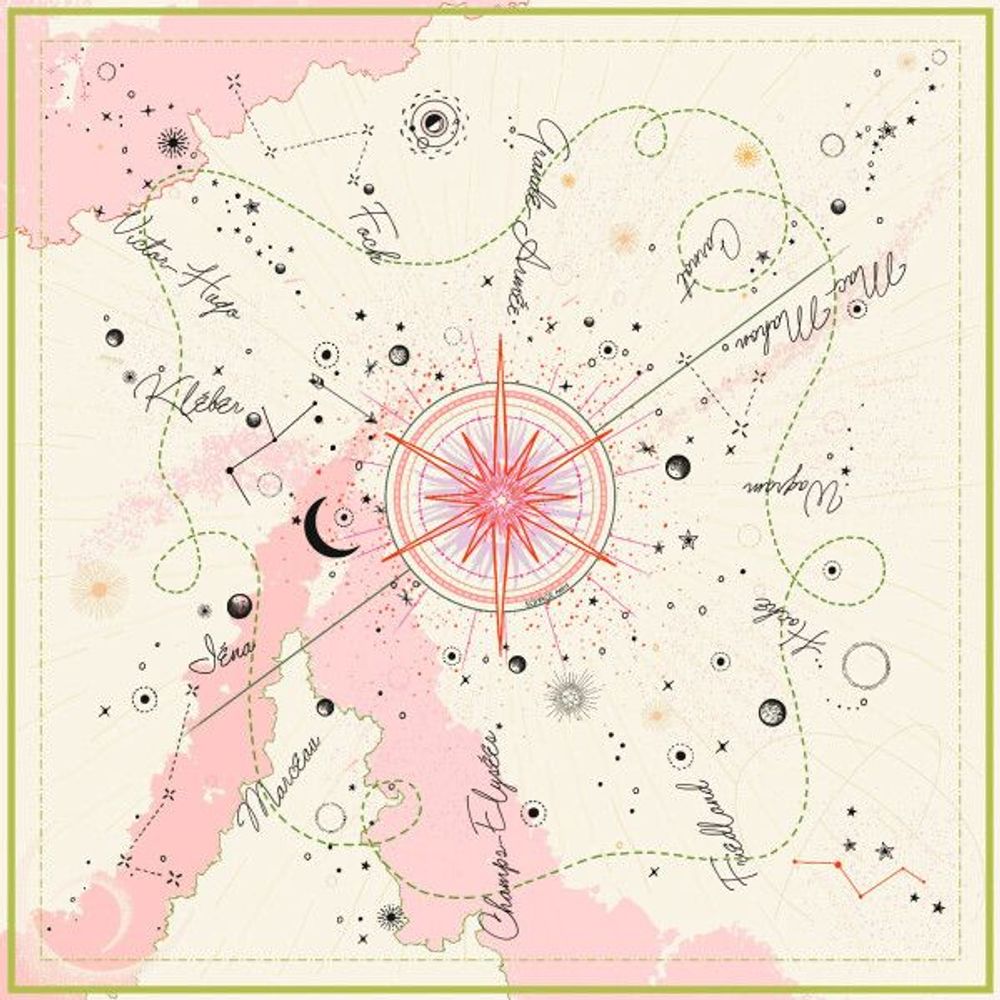 Foulards et écharpes - Foulard / carré - imprimé 100 % twill de soie - L'ETOILE  - 65 x 65 cm - finition main - confectionné en France - Soiyage Paris - L'ATELIER DES CREATEURS