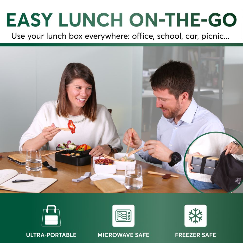 Boîtes de conservation - Noir et Bambou Bento Lunch Box Tout-en-1 - UMAMI BENTO