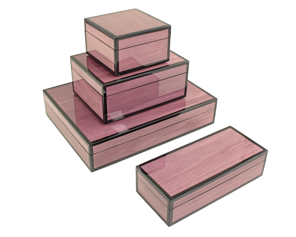 Customizable objects - Sunshine Yellow, Forest Green, Interlock, Leopard, Purple Tulipwood, Malachite, Porcelain Handle Boxes, Mappa Burn, Black with White - PACIFIC CONNECTIONS