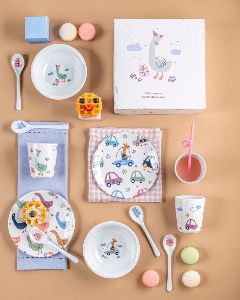 Children's mealtime - Kids Sweet Goose & Crazy Cars Sets - FERN&CO.
