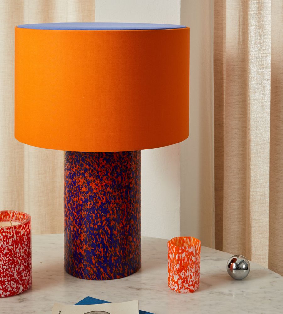 Floor lamps - Orange & Blue Pillar Lamp with Cotton Lampshade - STORIES OF ITALY