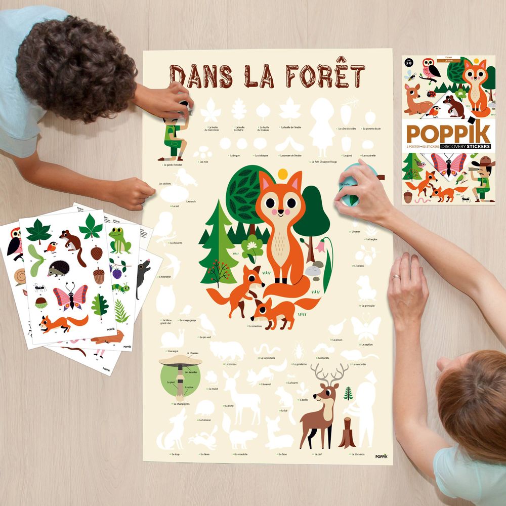 Jeux enfants - Poster éducatif + 60 stickers - LA FORÊT - POPPIK - BAYARD JEUNESSE