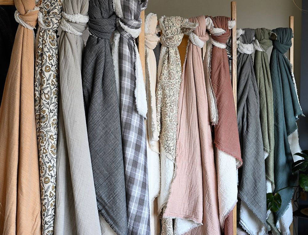 Throw blankets - Celestine cotton gauze throw with sherpa lining - MAISON LILO