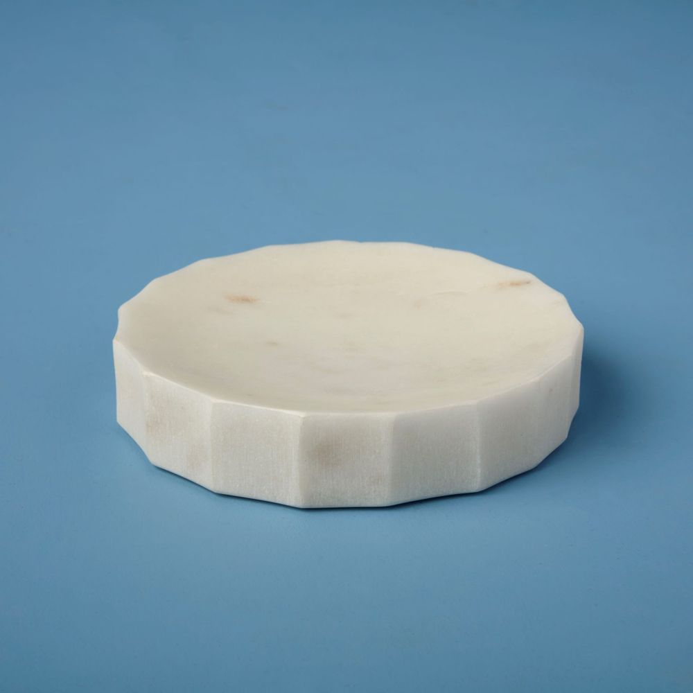 Soap dishes - Faceted White Marble Soap Dish - BE HOME