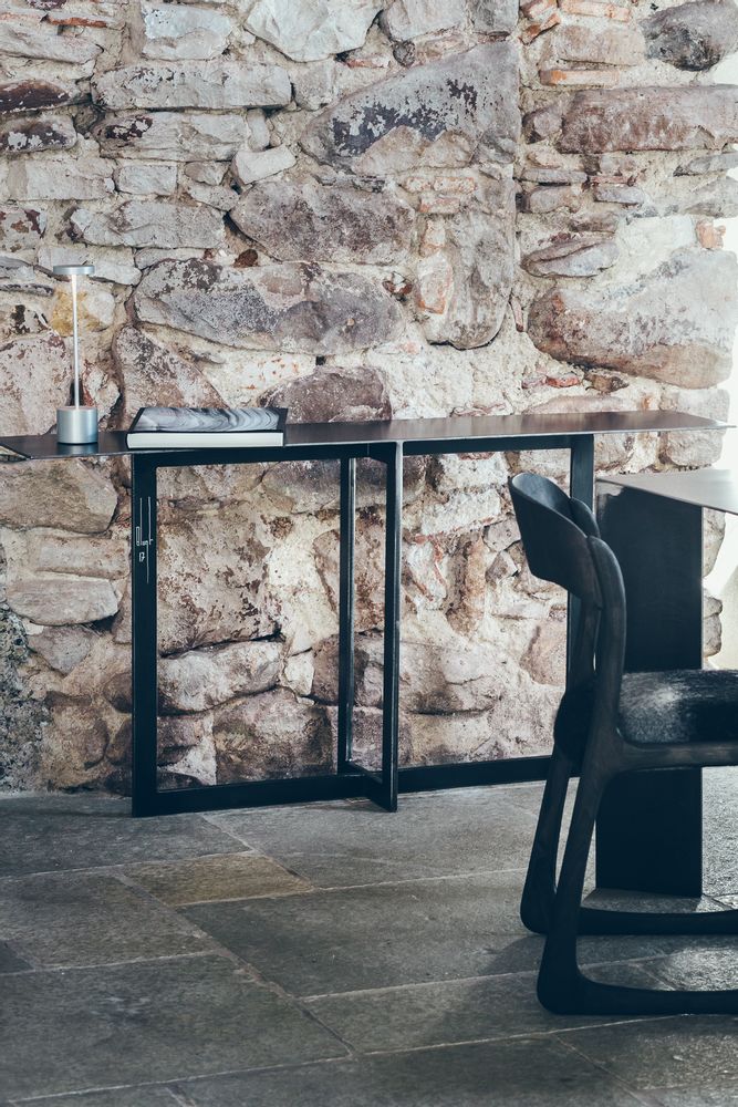Console table - CENITZ coffee table in steel and solid wood. - BLUNT