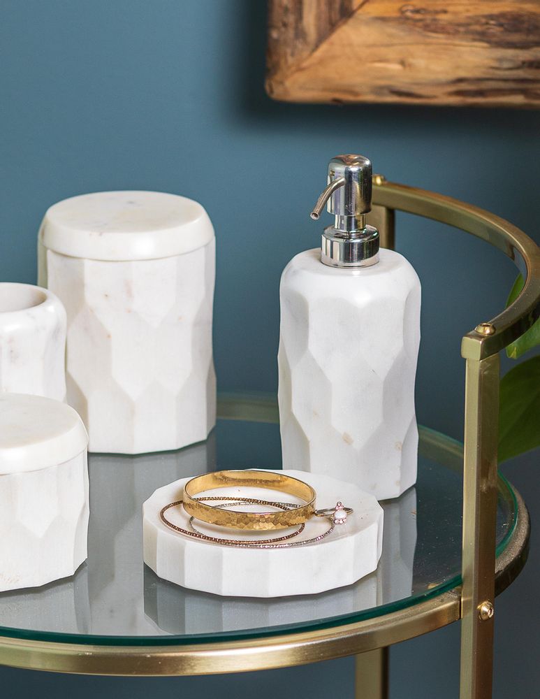Soap dishes - Faceted White Marble Soap Dish - BE HOME