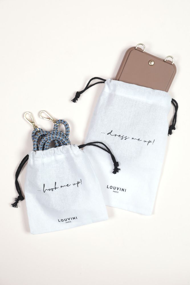 Other smart objects - LOU CASE - A leather mobile phone case with pouch and gold metal straps for shoulder strap - LOUVINI PARIS