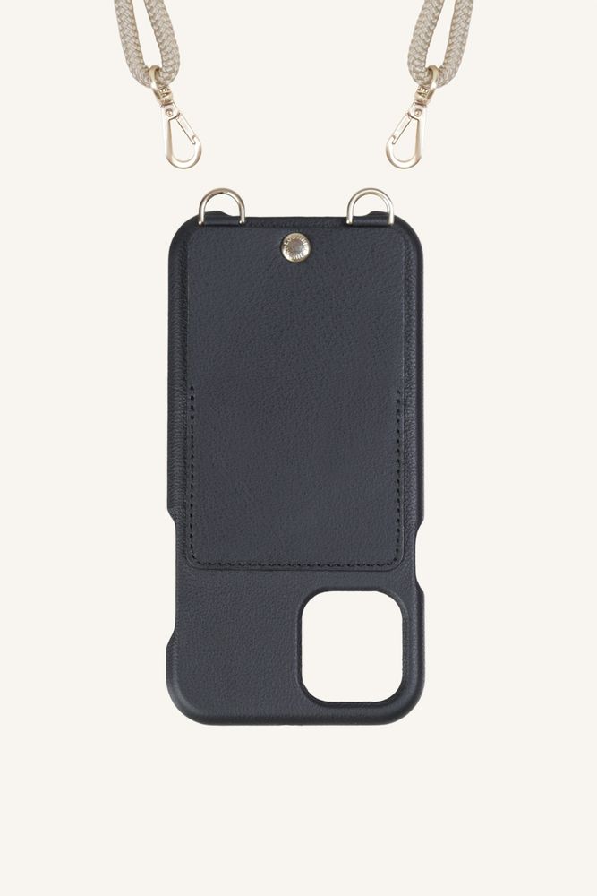 Other smart objects - LOU CASE - A leather mobile phone case with pouch and gold metal straps for shoulder strap - LOUVINI PARIS
