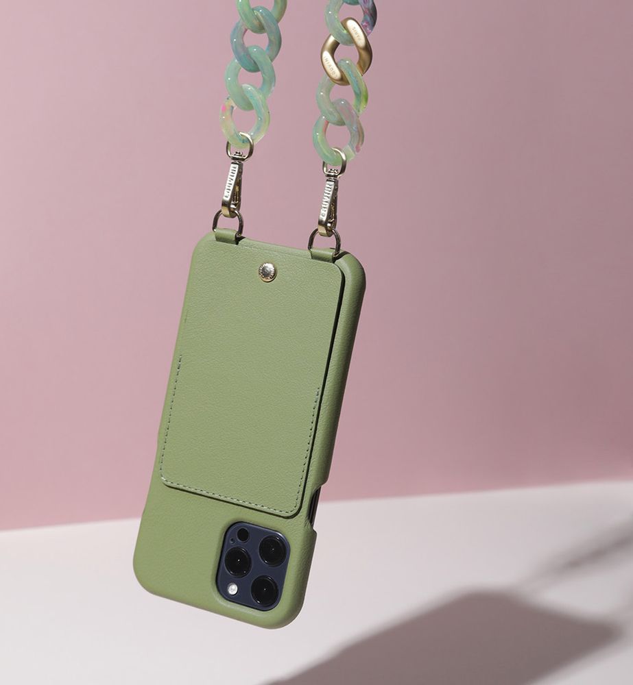 Other smart objects - LOU CASE - A leather mobile phone case with pouch and gold metal straps for shoulder strap - LOUVINI PARIS