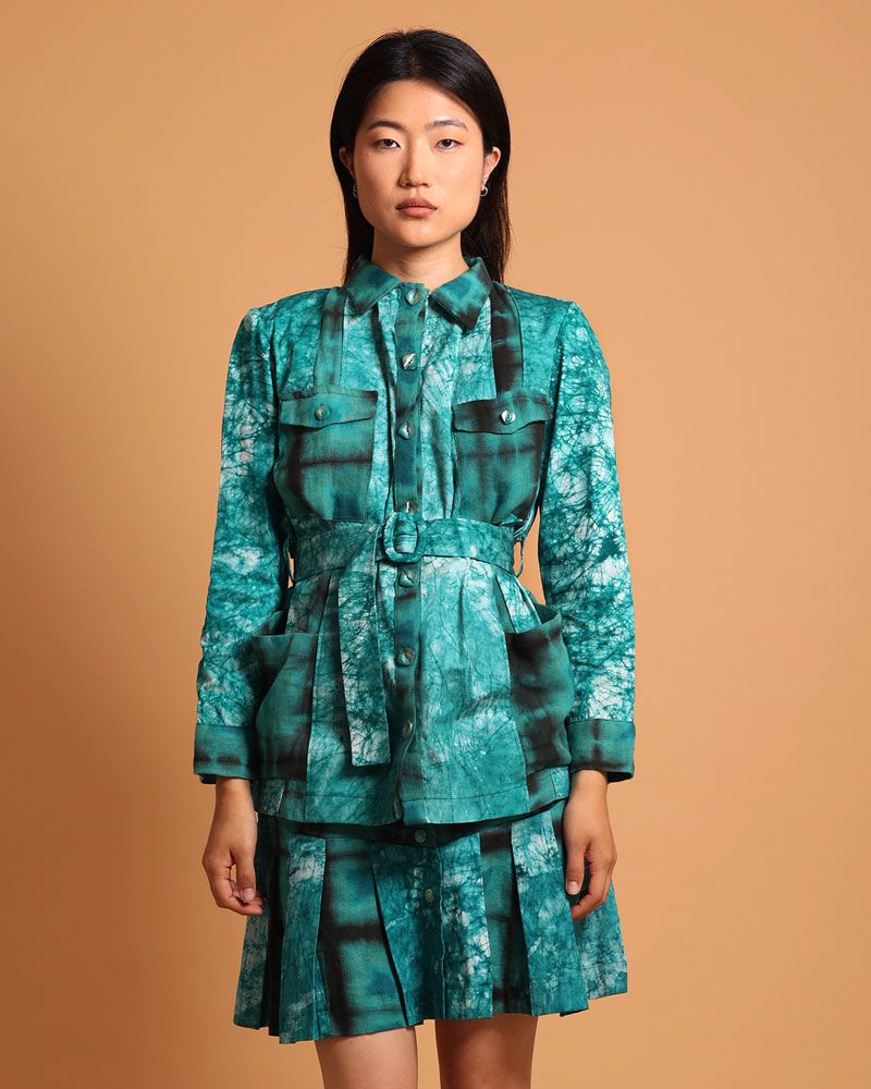 Prêt-à-porter - Jupe courte et chic bleue/turquoise – Vigogna - KROSKEL