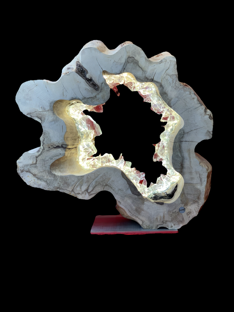 Sculptures, statuettes et miniatures - Anneau bois naturel , cercle, 50 cm , verre, lumière - ARANGO