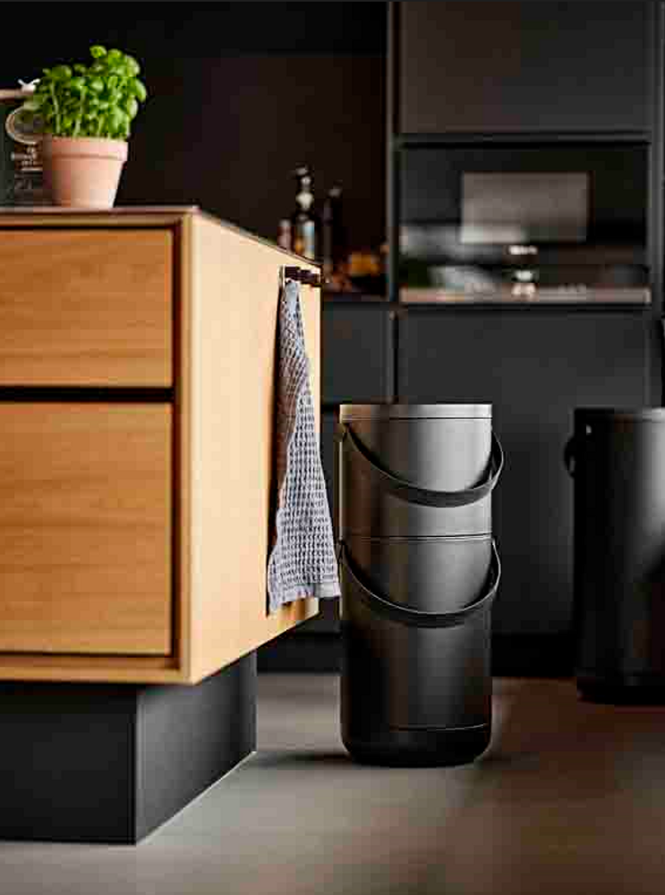 Garbage cans - Circular 22+12 liter Black trash can - ZONE DENMARK