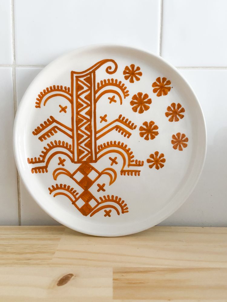 Everyday plates - White ceramic plate with ATLAS TERRACOTTA patern - LALLA DE MOULATI