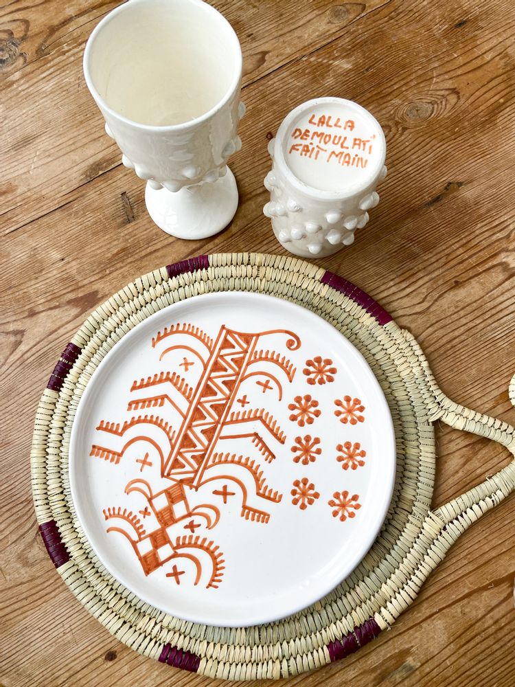 Everyday plates - White ceramic plate with ATLAS TERRACOTTA patern - LALLA DE MOULATI