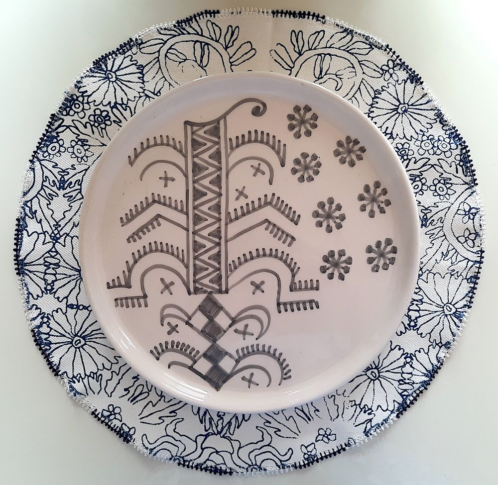 Everyday plates - White ceramic plate with ATLAS TERRACOTTA patern - LALLA DE MOULATI