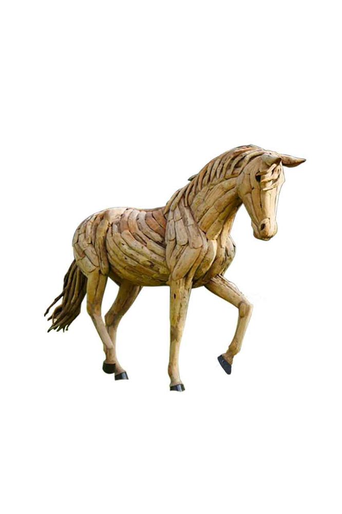 Sculptures, statuettes and miniatures - Wooden Bark Horse In Passage - GRAND DÉCOR