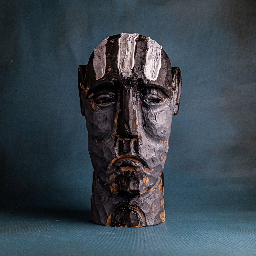 Sculptures, statuettes et miniatures - Buste JACKSON, bois, sculpté, sculpture, tête, art, peint - KLATT OBJECTS