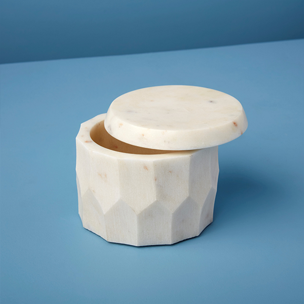 Bathroom storage - Faceted White Marble Canisters - BE HOME