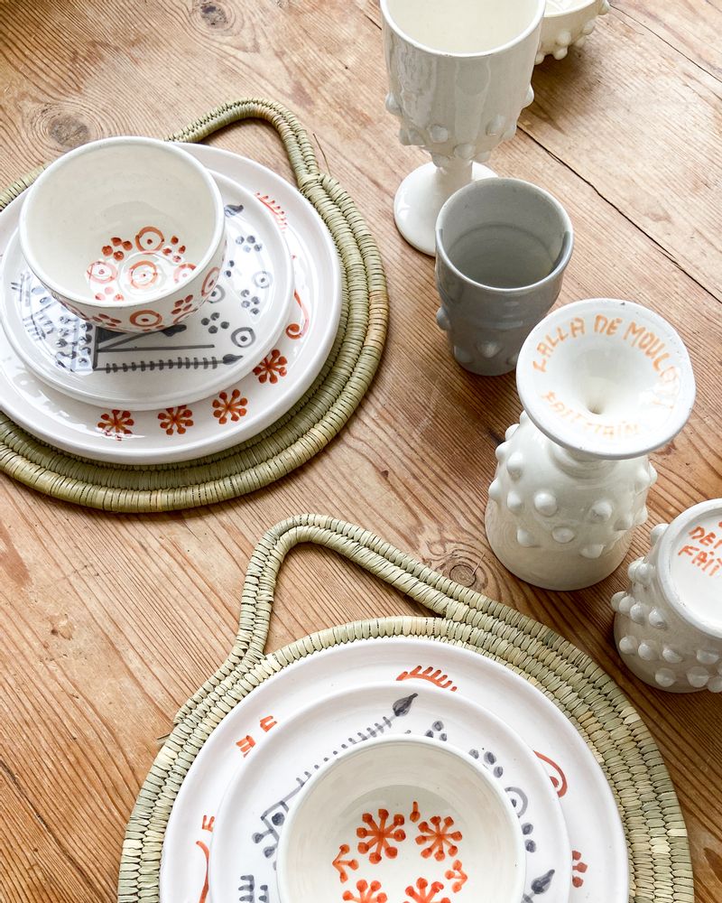 Everyday plates - White ceramic plate with TAJ terracotta pattern - LALLA DE MOULATI