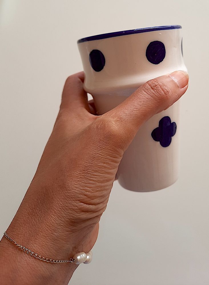 Verres - Verre en céramique blanche CHAÏ BLEU - LALLA DE MOULATI