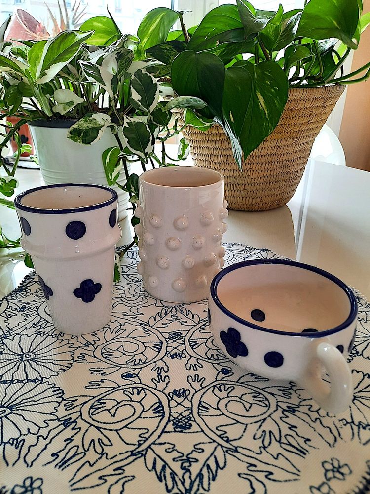 Verres - Verre en céramique blanche CHAÏ BLEU - LALLA DE MOULATI