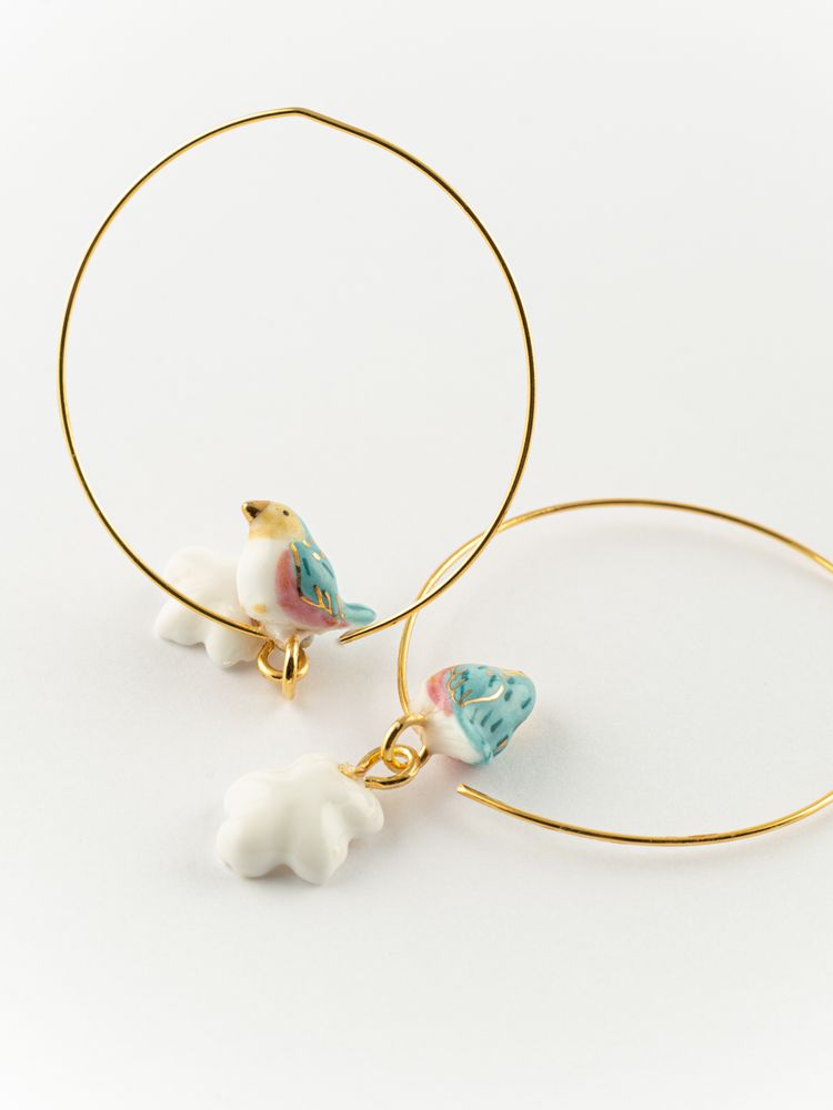 Bijoux - "Harvest Time" Oiseau & Fleur Créole Boucles d'oreilles - NACH