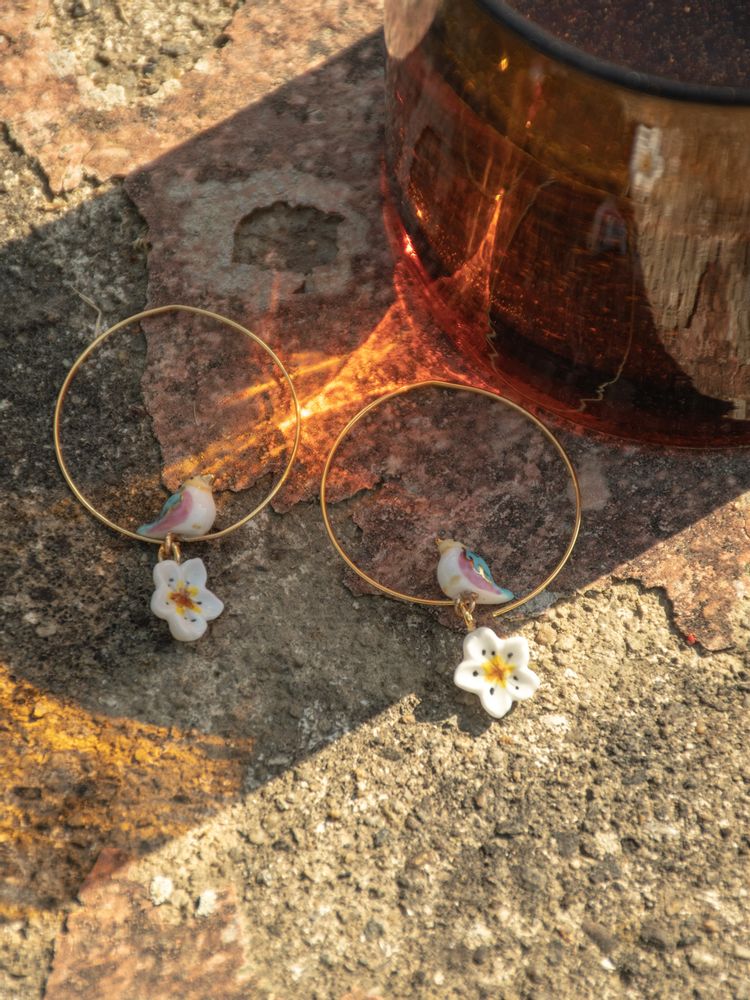 Bijoux - "Harvest Time" Oiseau & Fleur Créole Boucles d'oreilles - NACH