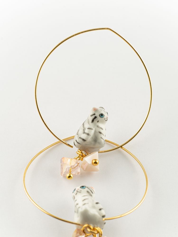 Bijoux - Boucles d'oreilles Chat Gris - NACH