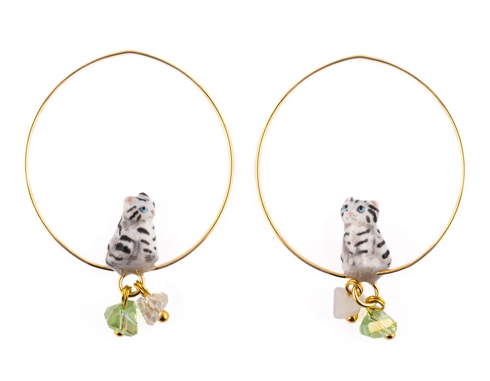 Bijoux - Boucles d'oreilles Chat Gris - NACH