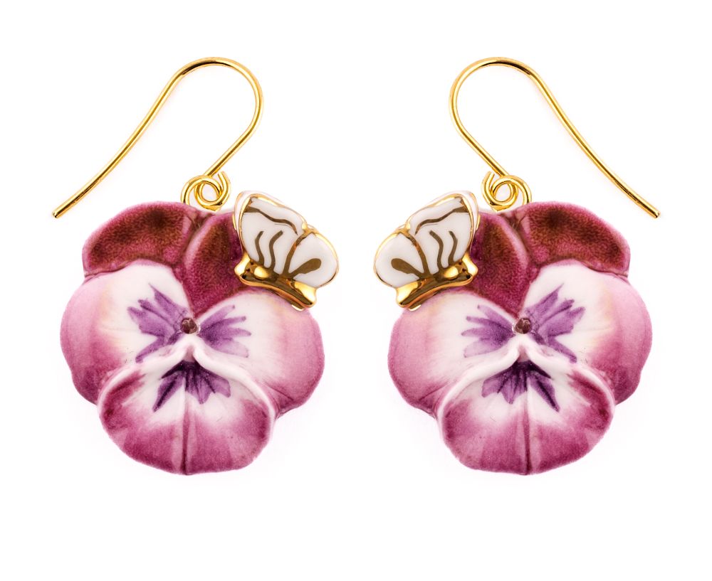 Bijoux - "Figs & Flowers" Boucles d'oreilles fleur pensée et papillon - NACH