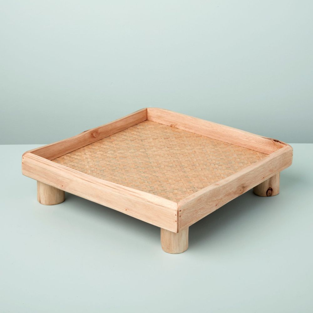 Plateaux - Plateaux en bois recyclé clair et jonc de mer tressé - BE HOME