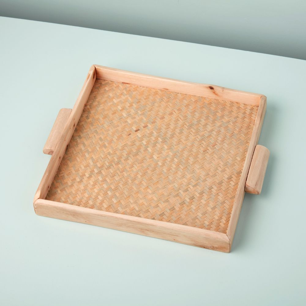 Plateaux - Plateaux en bois recyclé clair et jonc de mer tressé - BE HOME