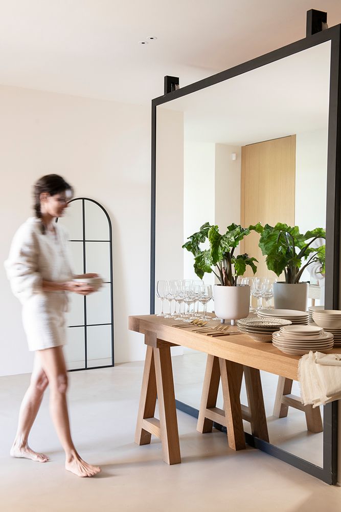 Miroirs - AX72049 Miroir mural fenêtre en métal noir 60x3x170 cm - ANDREA HOUSE