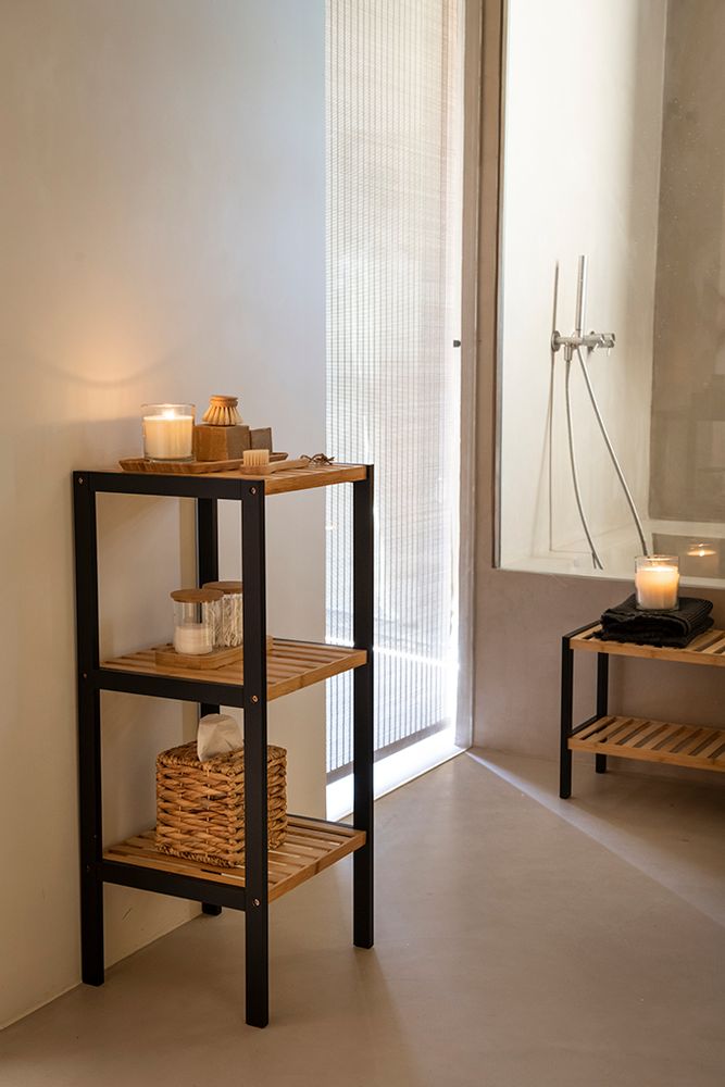 Shelves - AX72066 Bamboo and black shoe rack 70x26x36 cm - ANDREA HOUSE