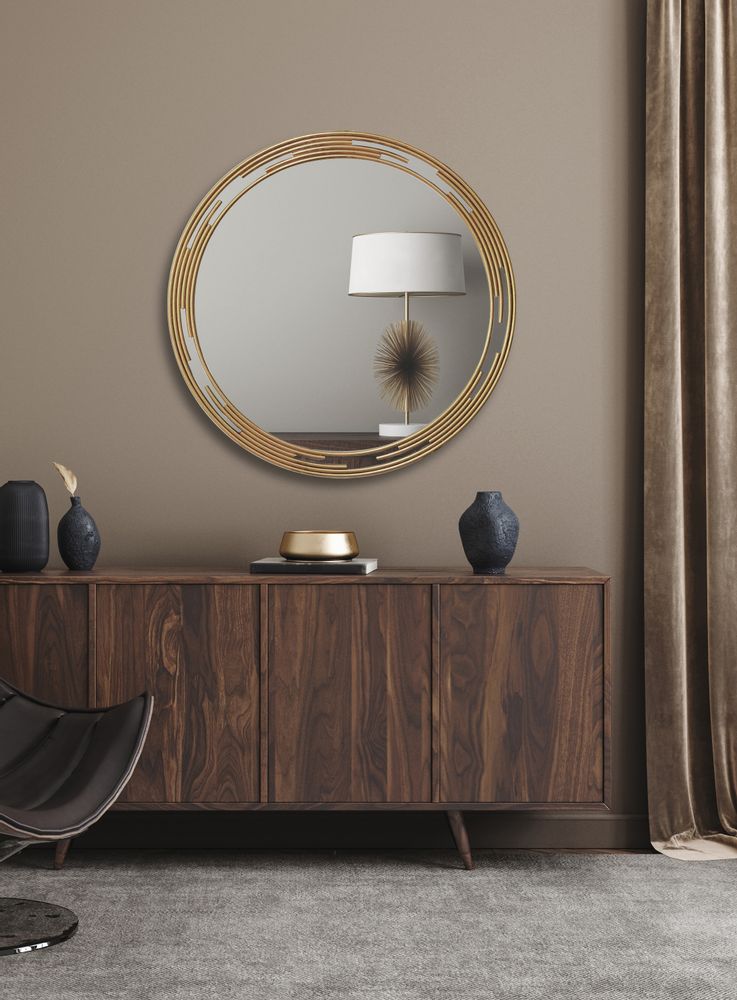 Miroirs - MIROIR ROND METAL DORE 80x80CM - EMDE