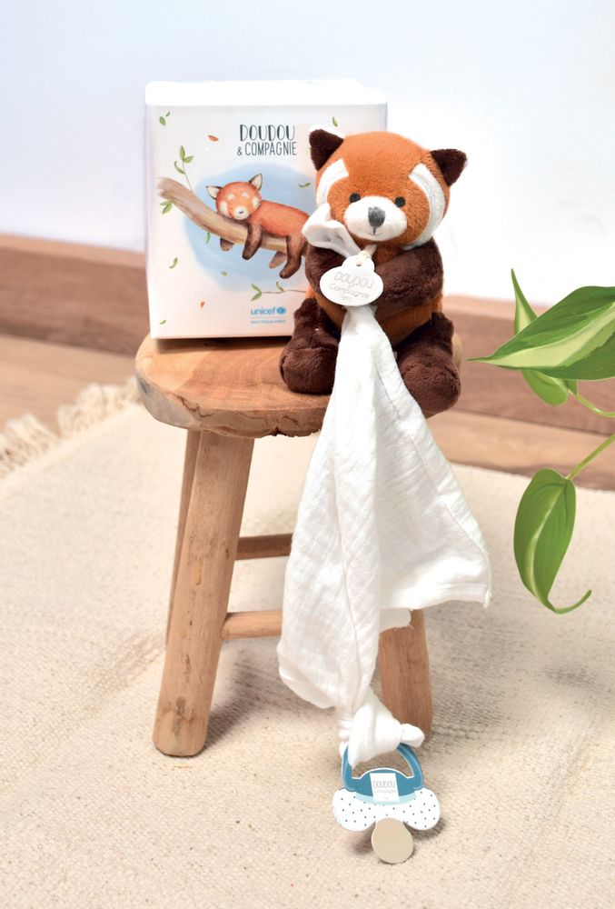 Soft toy - WOODEN RATTLE & CRUNCH PAPER - 16 cm - DOUDOU ET COMPAGNIE