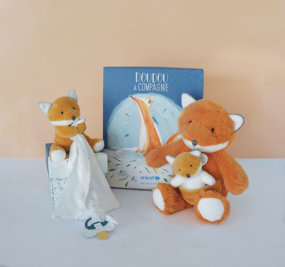 Soft toy - UNICEF - Doll with dummy holder - Fox - DOUDOU ET COMPAGNIE
