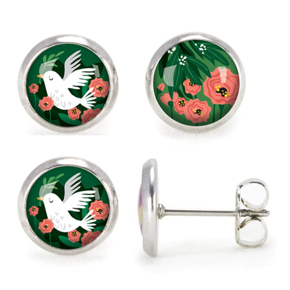 Bijoux - Ears Studs Les Minis Colombe / Rameaux - LES MINIS D'EMILIE
