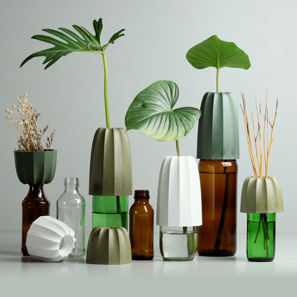 Vases - Cacvase Crown Cap Bottle Vase : New Earth Collection Matériaux respectueux de l'environnement Vase Cactus Décoration Bureau Cuisine Plante - QUALY DESIGN OFFICIAL