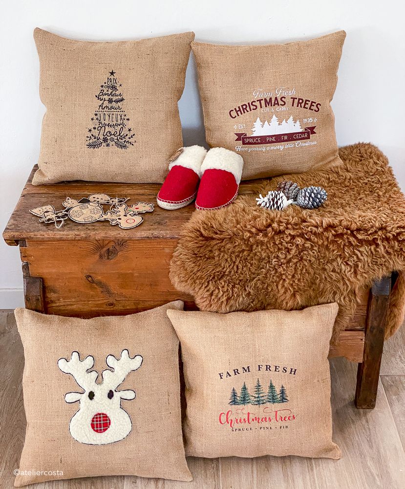 Autres décorations de Noël - C'est deja Noël coussins brodés - ATELIER COSTÀ