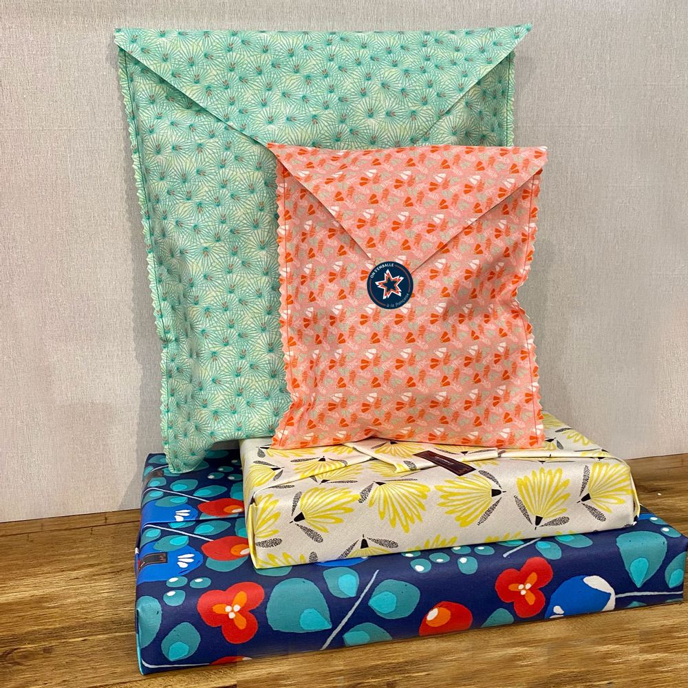 Birthdays - Reusable Gift Wrap - 2 Pockets & 2 Squares Assortment - ON S'EMBALLE À LA FRANÇAISE