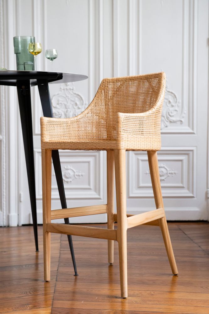 Stools - SAIGON rattan and teak bar stool - KOK MAISON